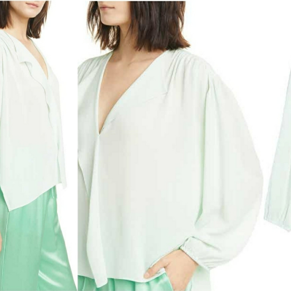 Vince Shirred Long Sleeve Silk Blouse